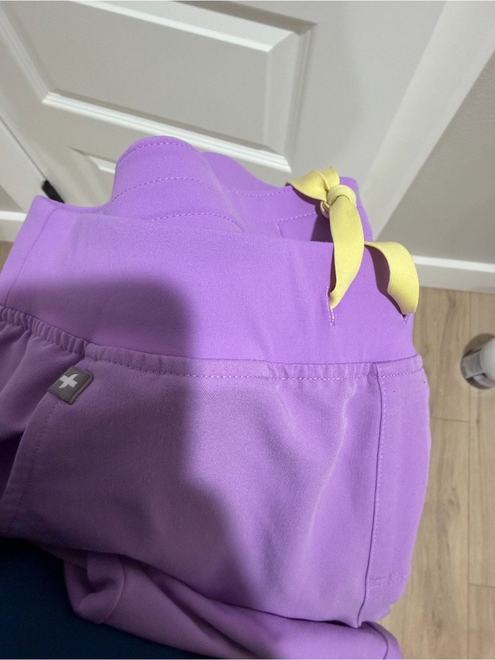 Figs Lavender scrub set  with Yellow Drawstring